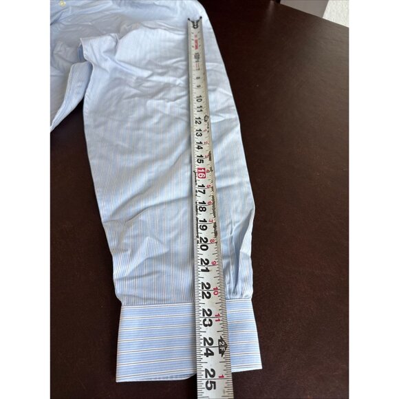 Brooks Brothers Mens 17.5/35 Classic Fit Non-Iron Blue Stripe Cotton Shirt - Picture 6 of 8
